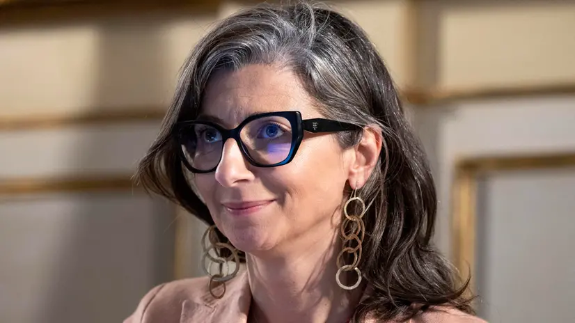 Francesca Albanese all’incontro sull’economia e genocidio all’interno di palazzo Valdina. Roma, 29 luglio 2025 ANSA/MASSIMO PERCOSSI