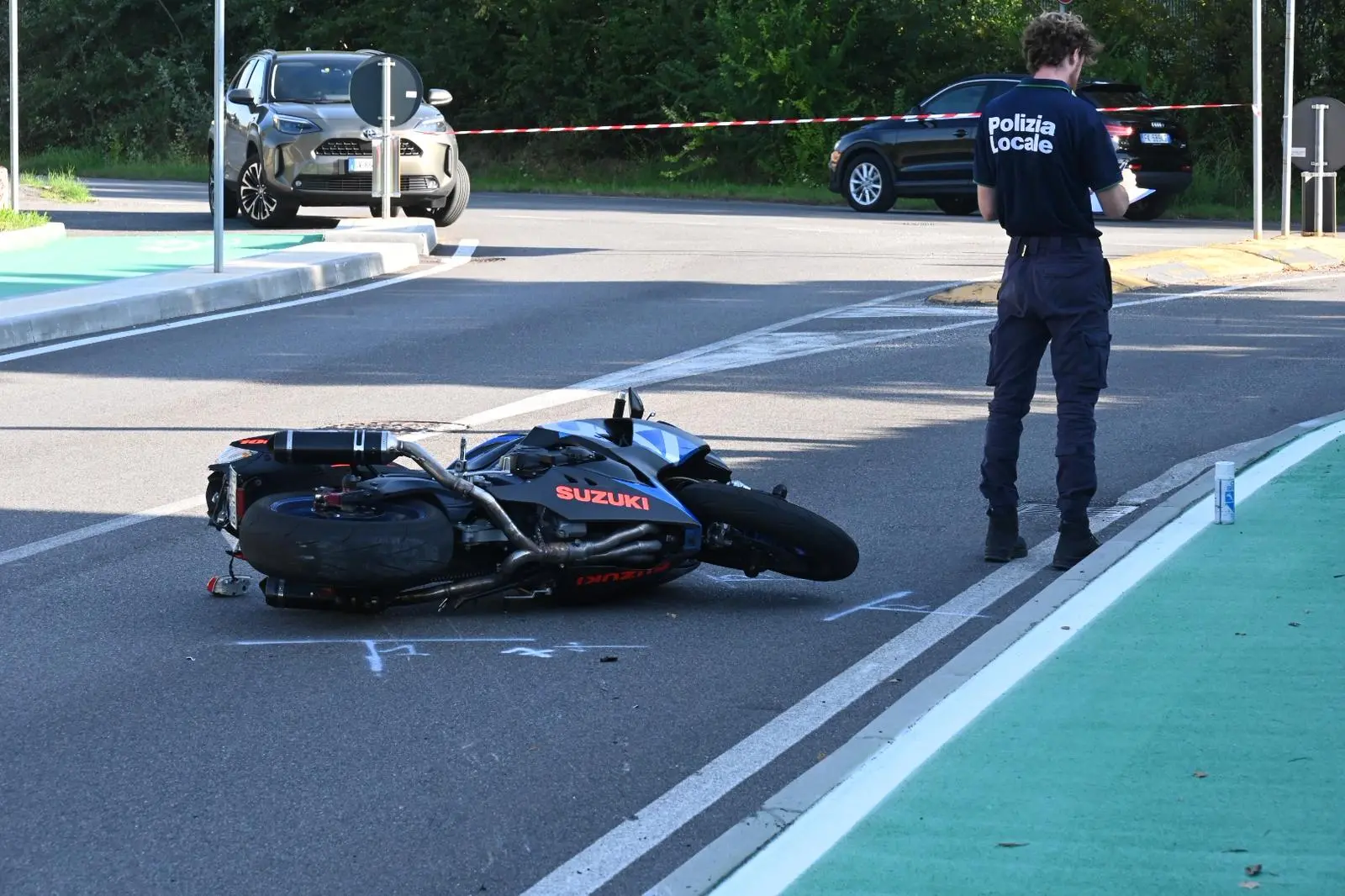 La moto dopo l'incidente a Capriano del Colle