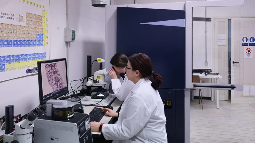 ricercatori nel laboratorio dove hanno scoperto il materiale che riduce la Co2 all' Università degli studi di Brescia facoltà di Ingegneria. Brescia 9 gennaio 2025 Ansa Filippo Venezia