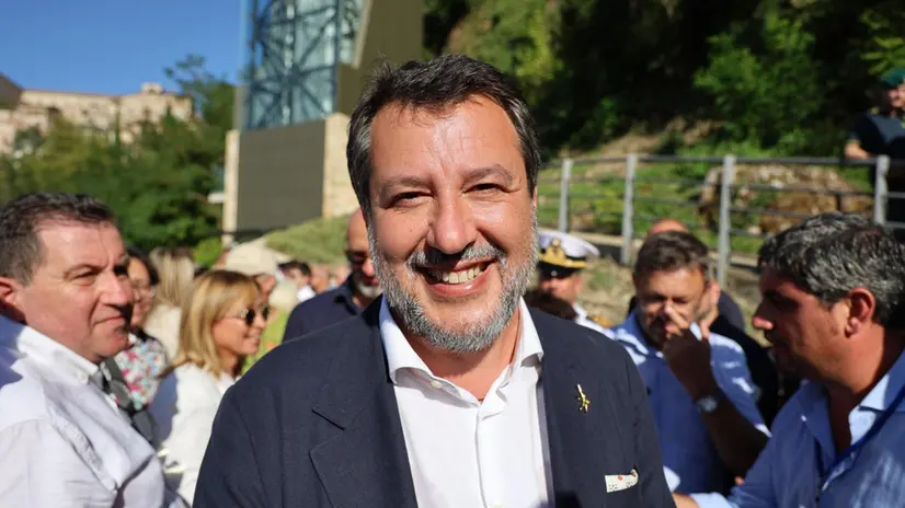 Il ministro delle Infrastrutture e dei Trasporti Matteo Salvini a Todi per l'inaugurazione del nuovo ascensore di Porta Orvietana, 1 settembre 2025 ANSA/Gianluigi Basilietti