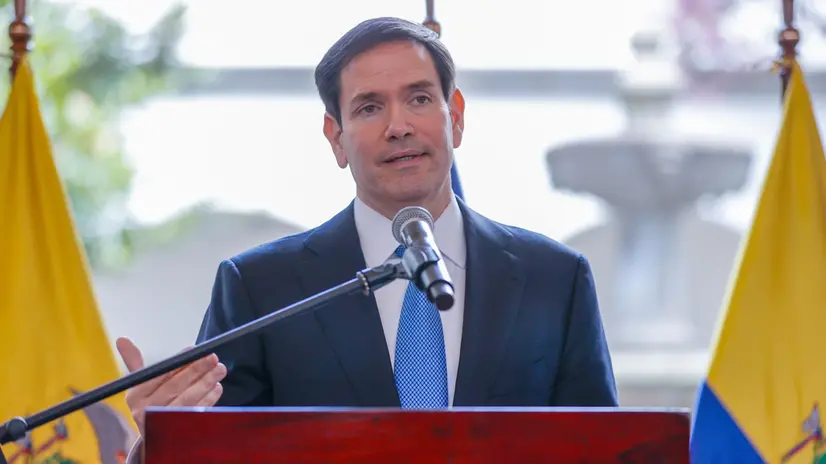 epa12352428 US Secretary of State Marco Rubio speaks at a press conference at the Carondelet Palace in Quito, Ecuador, 04 September 2025. Rubio announced that his country has designated the Ecuadorian criminal gangs Los Lobos and Los Choneros as terrorist groups, in line with Washington's offensive against organized crime in Latin America. EPA/Jose Jacome
