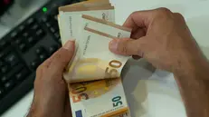 Un cassiere mentre conta banconote da 50 euro Danilo Schiavella/ANSA