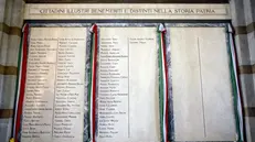 Cerimonia di scoprimento delle lapidi dedicate ai nuovi Benemeriti al Famedio del cimitero Monumentale a Milano, 2 novembre 2024. ANSA/MOURAD BALTI TOUATI