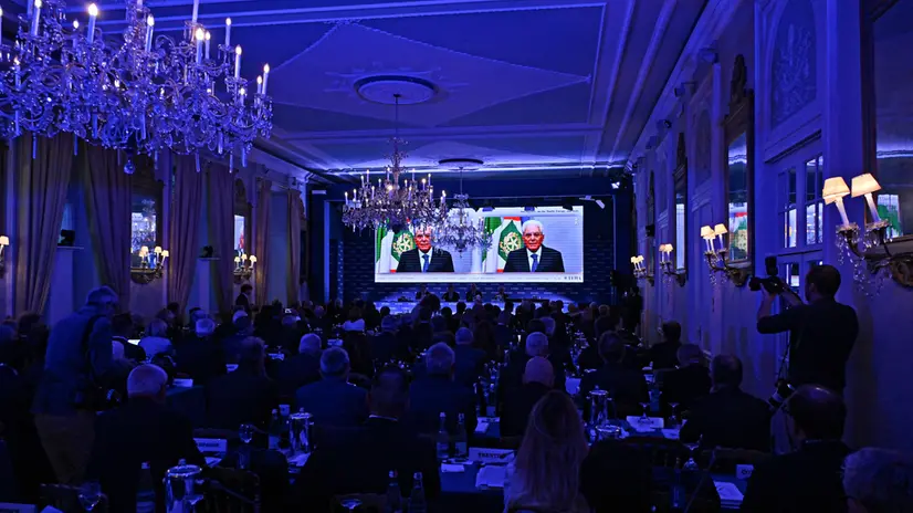 Video message from the President of the Italian Republic, Sergio Mattarella on the occasion of the second day of the 51th Ambrosetti Forum "The current and future scenario for competitive strategies". Cernobbio, Italy, 06 September 2025. ANSA/MICHELE MARAVIGLIA