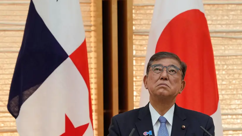 epa12353744 Japan's Prime Minister Shigeru Ishiba listens as Panama's President Jose Raul Mulino (not pictured) delivers a speech during a joint press conference after their summit meeting at the prime minister's office in Tokyo, Japan, 05 September 2025. EPA/Eugene Hoshiko / POOL