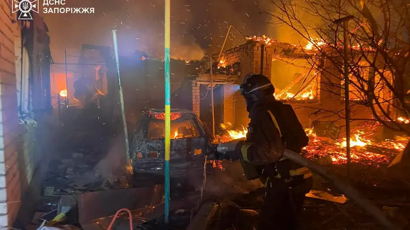 epa12335630 A handout photo released by the press service of the State Emergency Service (SES) of Ukraine shows Ukrainian rescuers working at the site of a Russian strike on a residential area in Zaporizhzhia, southeastern Ukraine, 30 August 2025, amid the Russian invasion. At least one person was killed and 22 others were injured, including three children, after Russian forces launched an overnight attack on Zaporizhzhia and surrounding areas, SES said. According to Ukrainian authorities, a large-scale attack across Ukraine was launched with around 540 drones, 8 ballistic missiles, and 37 other types of missiles. EPA/STATE EMERGENCY SERVICE OF UKRAINE HANDOUT -- BEST QUALITY AVAILABLE -- MANDATORY CREDIT: STATE EMERGENCY SERVICE OF UKRAINE -- HANDOUT EDITORIAL USE ONLY/NO SALES