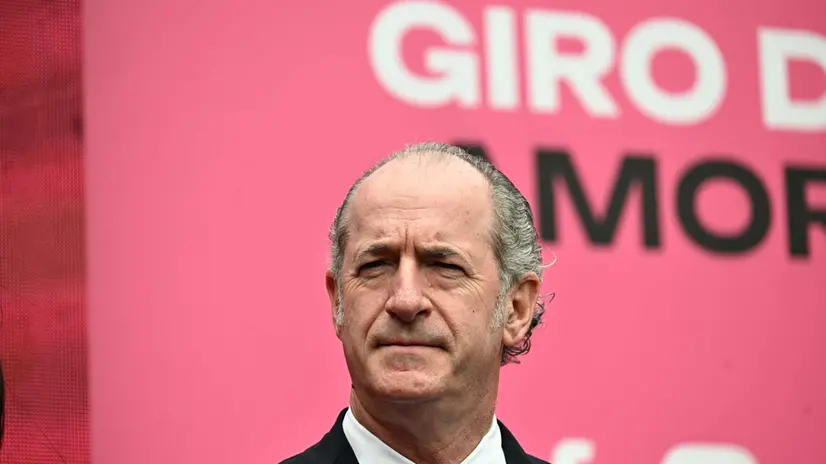 Luca Zaia president of Veneto region, waiting on the start line of the 13th stage of the 108 Giro d'Italia 2025, cycling race over 180 km from Rovigo to Vicenza, Italy, 23 May 2025. ANSA/LUCA ZENNARO