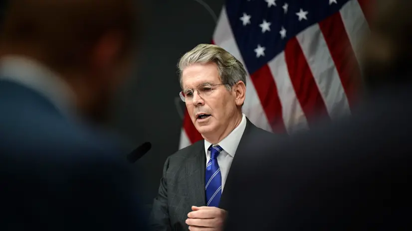 epa12271235 US Treasury Secretary Scott Bessent attends a press conference in the the Rosenbad building, the seat of Sweden's government, during the second day of trade talks between China and the USA, in Stockholm, Sweden, 29 July 2025. EPA/Magnus Lejhall SWEDEN OUT