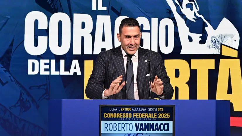 L’ex Generale Roberto Vannucci durante il Congresso Federale della Lega “ Il coraggio della Liberta’” alla Fortezza da Basso di Firenze 5 e 6 Aprile Firenze 05 Aprile 2025 ANSA/CLAUDIO GIOVANNINI
