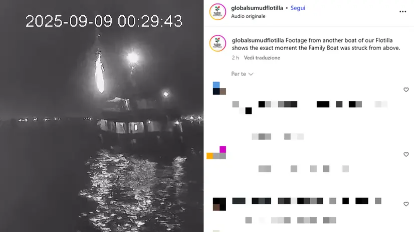 Uno dei post Instagram pubblicati dalla Global Sumud Flotilla