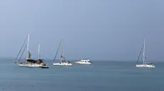 epa12362763 Vessels, part of the Global Sumud Flotilla, off the coast of Sidi Bou Said, Tunisia, 08 September 2025. The flotilla, an international maritime initiative, is expected to depart from Tunis on 10 September, as part of a multi-country humanitarian effort to reach the shores of Gaza and deliver humanitarian aid. EPA/MOHAMED MESSARA