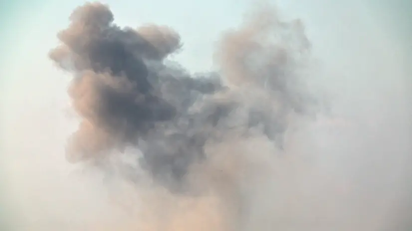 epa12362384 Smoke rises as a result of an Israeli airstrike on the outskirts of Gaza City, as seen from an undisclosed location along the Israeli side of the border, 08 September 2025. EPA/ATEF SAFADI