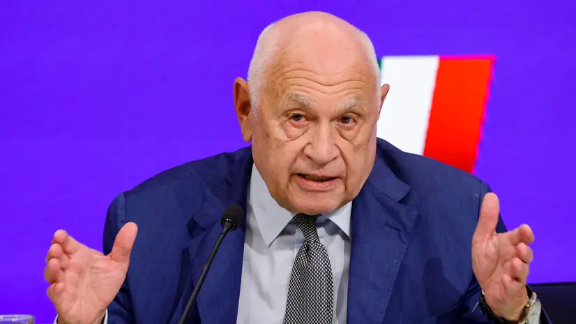 Il ministro della Giustizia Carlo Nordio durante una conferenza stampa al termine del Consiglio dei Ministri, Roma 22 luglio 2025. ANSA/FABIO FRUSTACI
