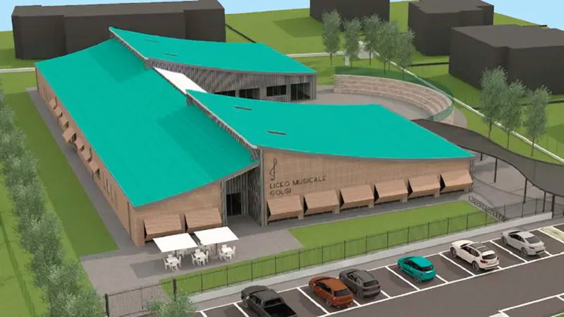 Un'elaborazione grafica del liceo musicale Golgi a Darfo