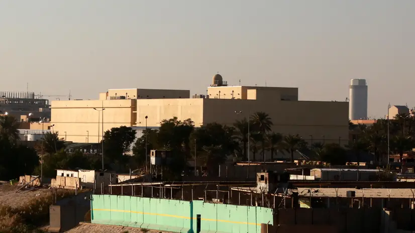 epa08168355 (FILE) - The building of US embassy compund are seen in the heavily fortified Green Zone in central Baghdad, Iraq, 31 December 2019 (reissued 27 January 2020). Iraqi Security Media Cell reported five Katyusha rockets hit the US embassy compound in the Green Zone, a heavily fortified area housing government and foreign diplomatic missions, while other media reports said that the attack destroyed a small restaurant inside the US embassy compound. No injuries were reported. EPA/AHMED JALIL