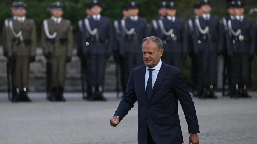 epa12342111 Polish Prime Minister Donald Tusk (C) attends a ceremony marking the 86th anniversary of the outbreak of World War II at the Monument to the Defenders of Westerplatte in the Westerplatte peninsula, in Gdansk, Poland, 01 September 2025. World War II began when the German Navy destroyer 'Schleswig-Holstein' fired on the Westerplatte fortifications at 04:45am on 01 September 1939. EPA/ADAM WARZAWA POLAND OUT