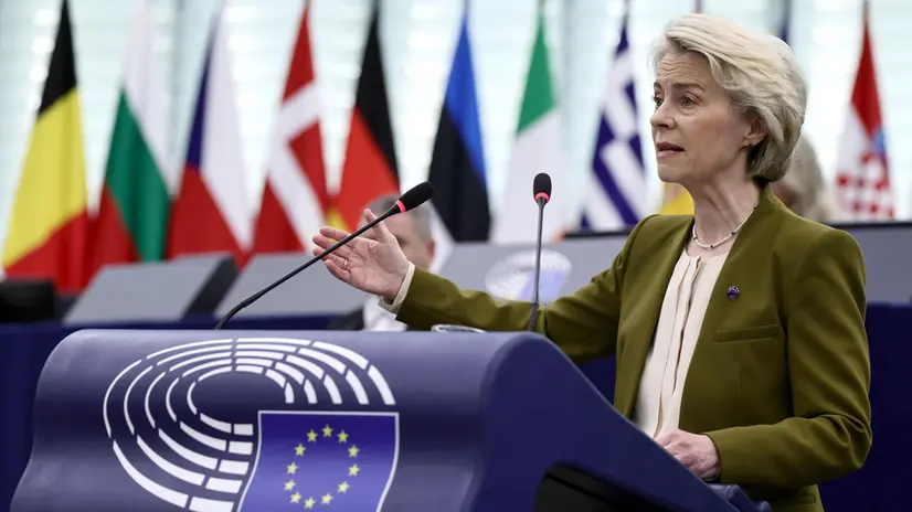 epa12366507 European Commission President Ursula von der Leyen delivers a statement during a 'State of the Union' debate at the European Parliament in Strasbourg, France, 10 September 2025. The current plenary session runs from 08 until 11 September 2025. EPA/RONALD WITTEK