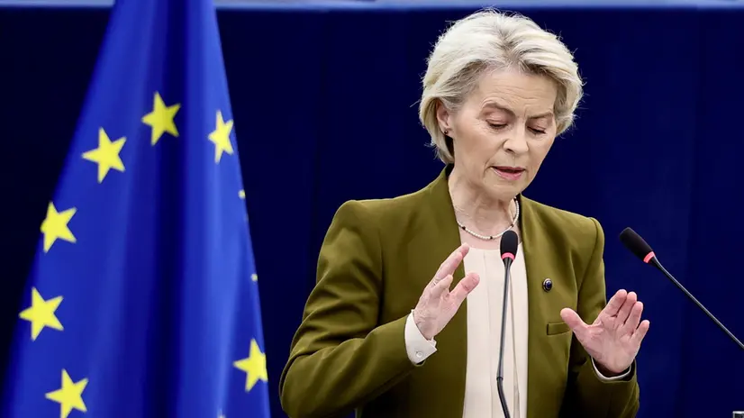 epa12366517 European Commission President Ursula von der Leyen delivers a statement during a 'State of the Union' debate at the European Parliament in Strasbourg, France, 10 September 2025. The current plenary session runs from 08 until 11 September 2025. EPA/RONALD WITTEK