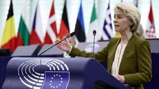 epa12366507 European Commission President Ursula von der Leyen delivers a statement during a 'State of the Union' debate at the European Parliament in Strasbourg, France, 10 September 2025. The current plenary session runs from 08 until 11 September 2025. EPA/RONALD WITTEK