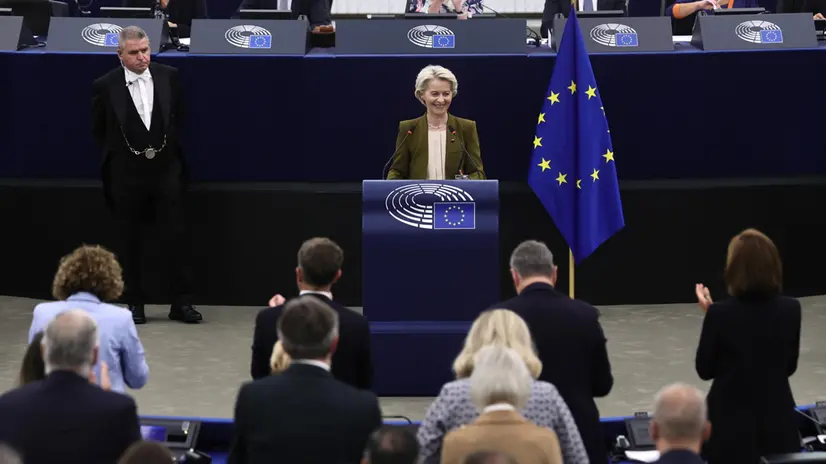 Ursula von der Leyen durante il discorso sullo stato dell'Unione europea - Foto Ansa © www.giornaledibrescia.it