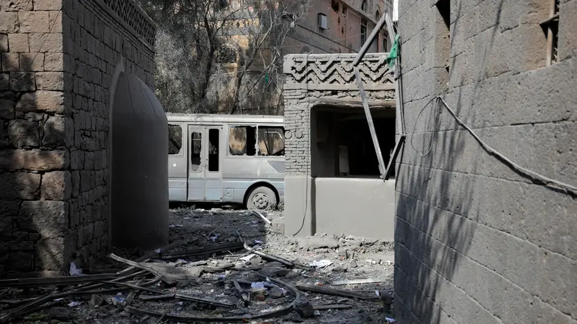 epa12368851 A damaged area a day after Israeli strikes hit positions in Sana'a, Yemen, 11 September 2025. A new wave of Israeli strikes targeted several positions in the capital Sana'a and the northern province of Al Jawf, killing at least 35 people and wounding 131 others, according to the Houthis-run Ministry of Health. EPA/YAHYA ARHAB