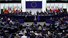 epa12366528 European Commission President Ursula von der Leyen (C) addresses a 'State of the Union' debate at the European Parliament in Strasbourg, France, 10 September 2025. The current plenary session runs from 08 until 11 September 2025. EPA/RONALD WITTEK