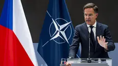 epa12351311 NATO Secretary General Mark Rutte takes part in a joint press conference following a meeting with Czech Prime Minister Petr Fiala (not pictured) in Prague, Czech Republic, 04 September 2025. EPA/STRINGER