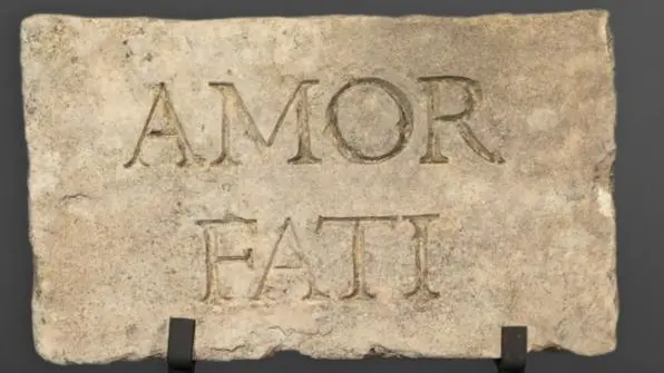 Una lapide su cui è scolpita l'espressione «Amor fati» - © www.giornaledibrescia.it