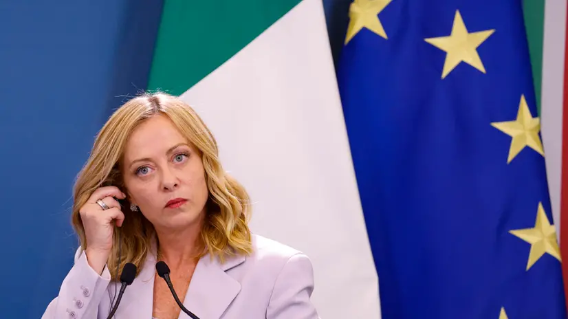 Italian Prime Minister Giorgia Meloni during a press conference ant the end of an Italy Algeria Summit, Rome 23 July 2025. ANSA/FABIO FRUSTACI