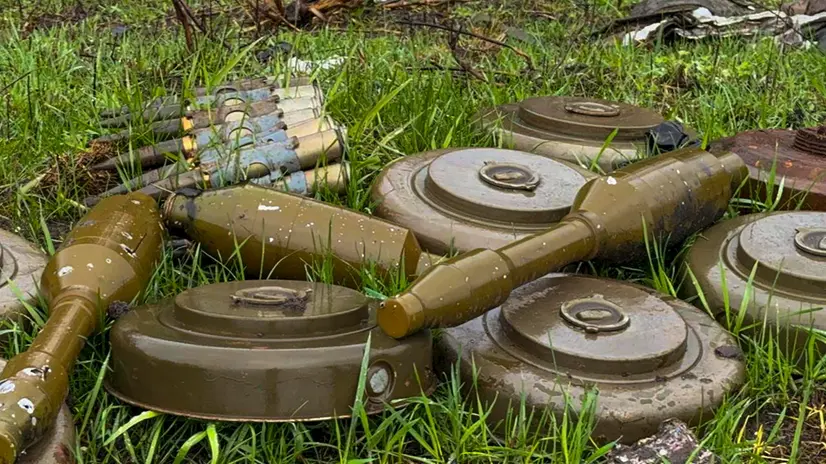epa12016262 A handout photo made available by the acting Governor of the Kursk region Alexander Khinshtein shows mines and munitions left behind by Ukrainian troops, during the governor's visit to Pogrebki, Kursk region, Russia, 07 April 2025. According to the governor, Ukrainian troops mined houses, cars and cemeteries before retreating. According to the Russian Ministry of Defense, several kilometers in the south of the region remain under the control of the Ukrainian Armed Forces. EPA/Alexander Khinshtein HANDOUT HANDOUT EDITORIAL USE ONLY/NO SALESHANDOUT EDITORIAL USE ONLY/NO SALES
