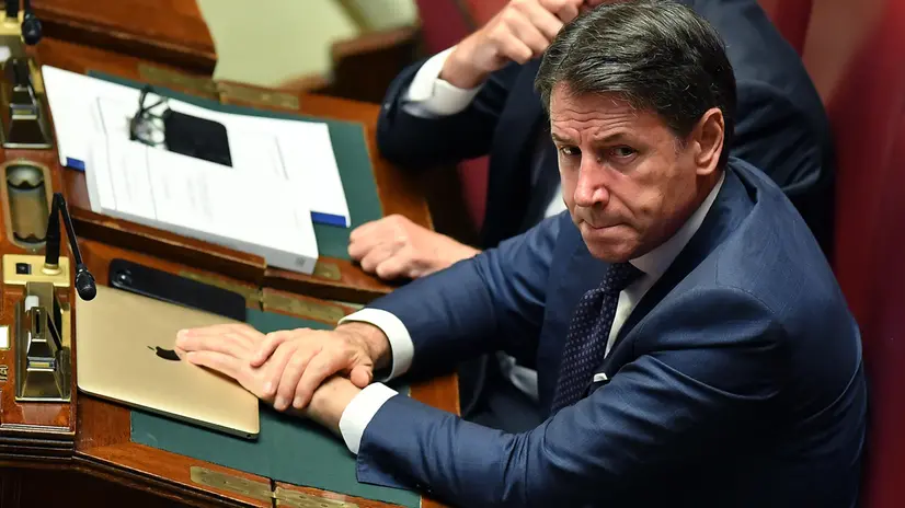 Il leader del Movimento 5 Stelle Giuseppe Conte durante l’informativa urgente, presso la Camera dei Deputati, del ministro degli Affari Esteri Antonio Tajani sugli sviluppi delle crisi in Ucraina e Medio Oriente Roma, 11 settembre 2025 ANSA/FABIO CIMAGLIA