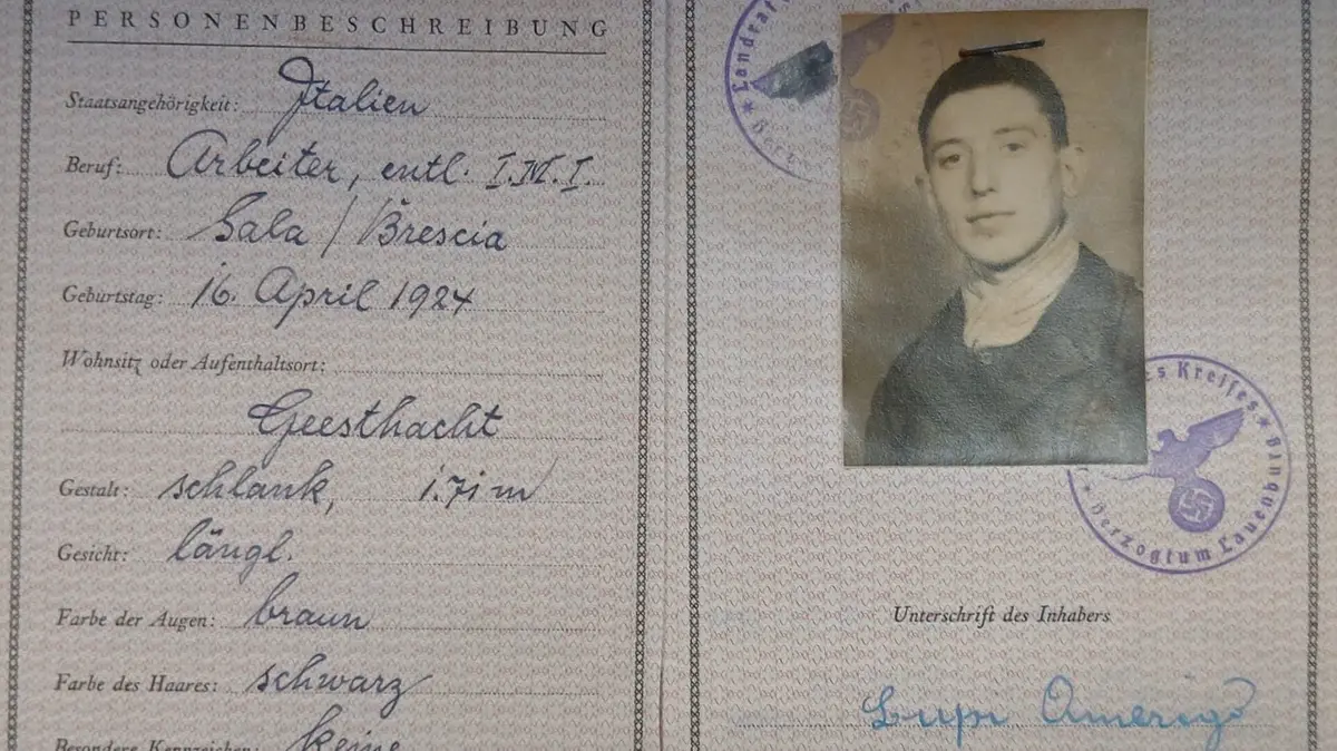Il permesso di lavoro rilasciato dalle autorità tedesche all'internato militare Amerigo Lupi, originario di Salò - ©Archivio storico Comune di Salò