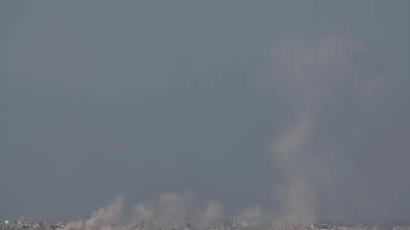 epa12381496 Smoke rises after an Israeli airstrike on the outskirts of Gaza City, as seen from an undisclosed location on the Israeli side of the border, 16 September 2025. More than 64,900 Palestinians have been killed in the Gaza Strip since October 2023, according to the Palestinian Ministry of Health. EPA/ATEF SAFADI