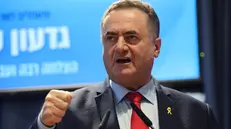 epa11712902 Israeli outgoing Foreign Minister and new Defense Minister Israel Katz speaks during the Ministerial change ceremony at the Ministry of Foreign Affairs in Jerusalem, 10 November 2024. The Israeli prime minister appointed Israel Katz to the post of Defense Minister and Gideon Saar as new Foreign Minister after firing Yoav Gallant on 05 November. EPA/ABIR SULTAN