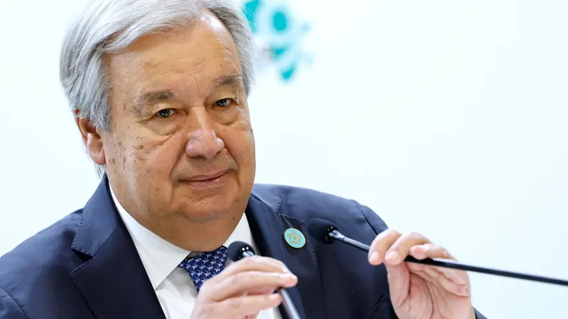 epa12313665 United Nations Secretary-General Antonio Guterres attends a press conference on the sidelines of the Tokyo International Conference on African Development (TICAD IX) in Yokohama, near Tokyo, Japan, 21 August 2025. Some 50 African states and international organisations participated in the three-day TICAD IX. EPA/FRANCK ROBICHON