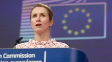 epa12384466 EU High Representative for Foreign Affairs and Security Policy Kaja Kallas addresses a press conference following the weekly college meeting of the European Commission in Brussels, Belgium, 17 September 2025. The European Commission presented a new strategic EU-India Agenda and a package of sanctions on Israel in response to the Israeli operations in Gaza. EPA/OLIVIER HOSLET