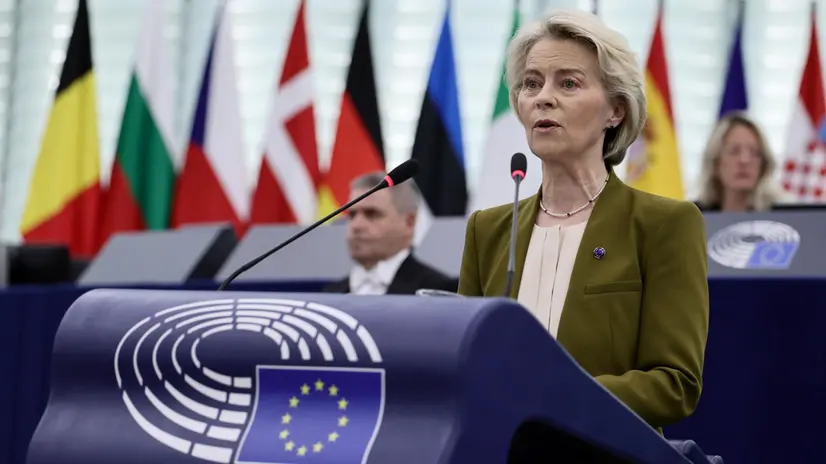 epa12366502 European Commission President Ursula von der Leyen delivers a statement during a 'State of the Union' debate at the European Parliament in Strasbourg, France, 10 September 2025. The current plenary session runs from 08 until 11 September 2025. EPA/RONALD WITTEK
