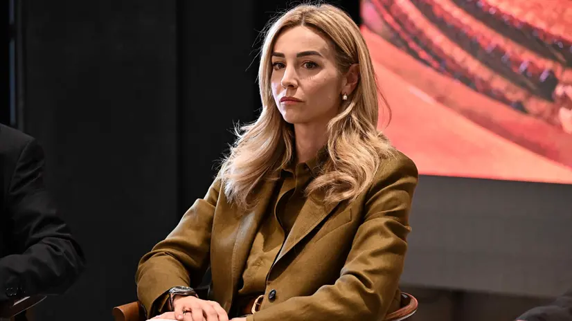 La Sindaca di Genova Silvia Salis, durante la presentazione del programma artistico per la stagione 2025-26. Genova, 02 luglio 2025. ANSA/LUCA ZENNARO