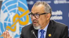 epa12288224 Tedros Adhanom Ghebreyesus, Director General of the World Health Organization (WHO), briefs the media during a press conference organized by the Geneva Association of United Nations Correspondents (ACANU) at the WHO headquarters in Geneva, Switzerland, 07 August 2025. EPA/SALVATORE DI NOLFI