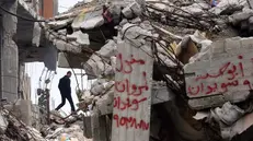 epa04634391 A Palestinian man walks among the rubble of destroyed buildings in Al Shejaiya neighbourhood in the east of Gaza City, 23 February 2015. On 15 February 2014, international mediator and former British prime minister Tony Blair said if conditions in the impoverished Gaza Strip remained the same, then it would be a 'crime against humanity.' Blair, the envoy of the so-called Quartet of Middle East peace mediators, had visited the coastal enclave for several hours, six months after a deadly and destructive Israeli offensive in the strip, launched in response to years of rocket attacks. EPA/MOHAMMED SABER
