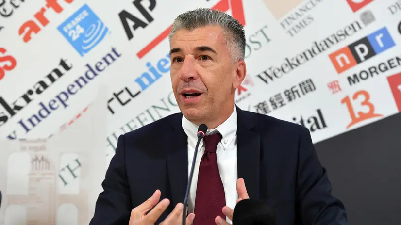Il Presidente della Fondazione Giulia Cecchettin Gino Cecchettin durante la presentazione del protocollo di intesa COOP - Fondazione Giulia Cecchettin ‘Dire, Fare, Amare, campagna sull’educazione alle relazioni’ presso la sede della Stampa Estera Roma, 02 settembre 2025 ANSA/FABIO CIMAGLIA (NPK)