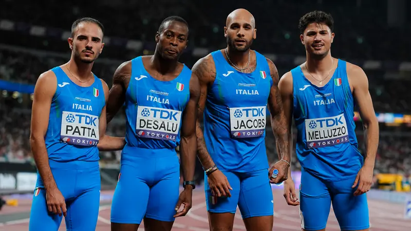 Patta, Desalu e Melluzzo con Jacobs - Foto Fidal/Grana
