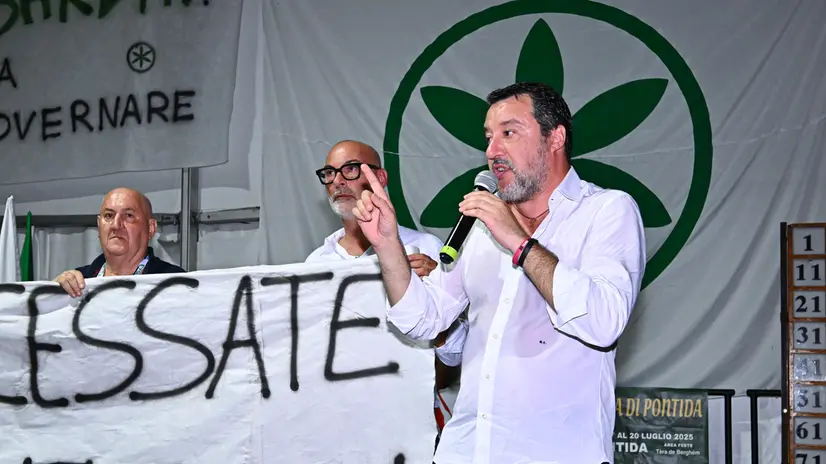 ll vicepresidente del Consiglio e ministro dei Trasporti Matteo Salvini durante la festa della Lega di Pontida. Pontida, Bergamo, 20 Luglio 2025. ANSA/MICHELE MARAVIGLIA