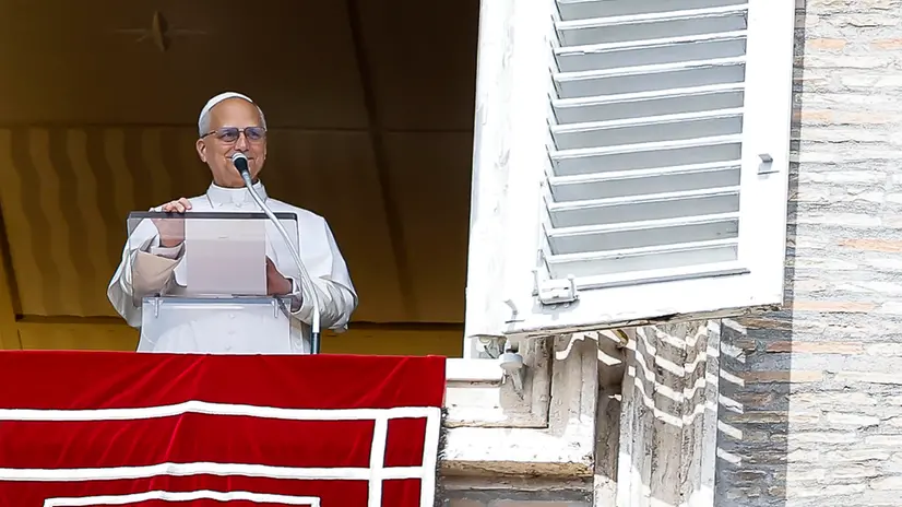 Pope Leo XIV during the Angelus prayer, traditional Sunday's prayer on his 70th birthday, from the window of his office overlooking Saint Peter's Square, Vatican City, 14 September 2025. ANSA/ANGELO CARCONI