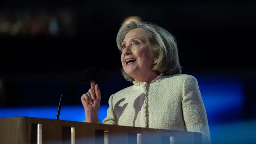 epa11556295 Former US Secretary of State Hillary Rodham Clinton addresses the audience on the opening night of the Democratic National Convention (DNC) at the United Center in Chicago, Illinois, USA, 19 August 2024 (issued 20 August 2024). The 2024 Democratic National Convention is being held from 19 to 22 August 2024, during which delegates of the United States' Democratic Party will vote on the party's platform and ceremonially vote for the party's nominee for president, Vice President Kamala Harris, and for vice president, Governor Tim Walz of Minnesota, for the upcoming presidential election. EPA/ANNABELLE GORDON / CNP / POOL