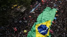 epa12396618 An aerial photo taken with a drone shows protesters outside the Sao Paulo Museum of Art (MASP) during a rally against the amnesty bill advancing in Congress, in Sao Paulo, Brazil, 21 September 2025. The bill, if passed, could benefit former President Jair Bolsonaro, currently sentenced to 27 years in prison for an attempted coup after losing the 2022 elections. EPA/ISAAC FONTANA