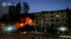 epa12335632 A handout photo released by the press service of the State Emergency Service (SES) of Ukraine shows Ukrainian rescuers working at the site of a Russian strike on a residential area in Zaporizhzhia, southeastern Ukraine, 30 August 2025, amid the Russian invasion. At least one person was killed and 22 others were injured, including three children, after Russian forces launched an overnight attack on Zaporizhzhia and surrounding areas, SES said. According to Ukrainian authorities, a large-scale attack across Ukraine was launched with around 540 drones, 8 ballistic missiles, and 37 other types of missiles. EPA/STATE EMERGENCY SERVICE OF UKRAINE HANDOUT -- BEST QUALITY AVAILABLE -- MANDATORY CREDIT: STATE EMERGENCY SERVICE OF UKRAINE -- HANDOUT EDITORIAL USE ONLY/NO SALES