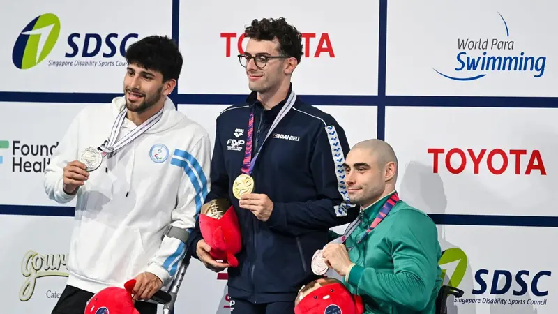 Il podio mondiale dei 400 stile libero di Singapore