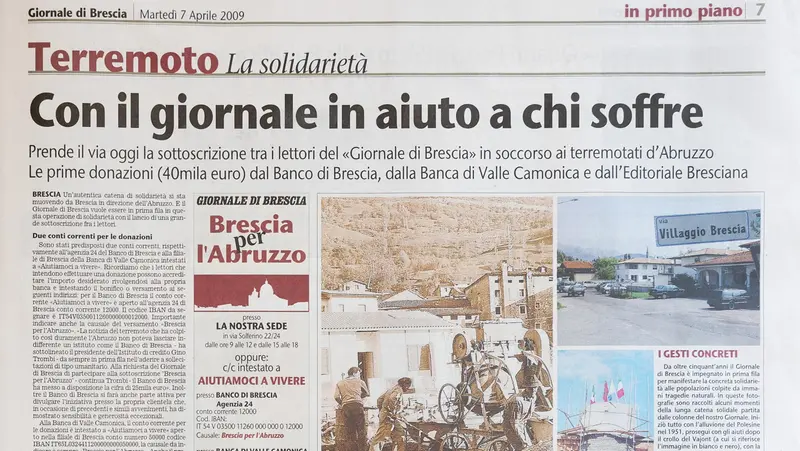 Aprile 2009: la raccolta fondi per il terremoto in Abruzzo © www.giornaledibrescia.it