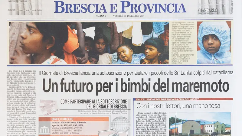 La sottoscrizioni lanciata nel 2004 per i bambini dello Sri Lanka colpiti dal maremoto © www.giornaledibrescia.it